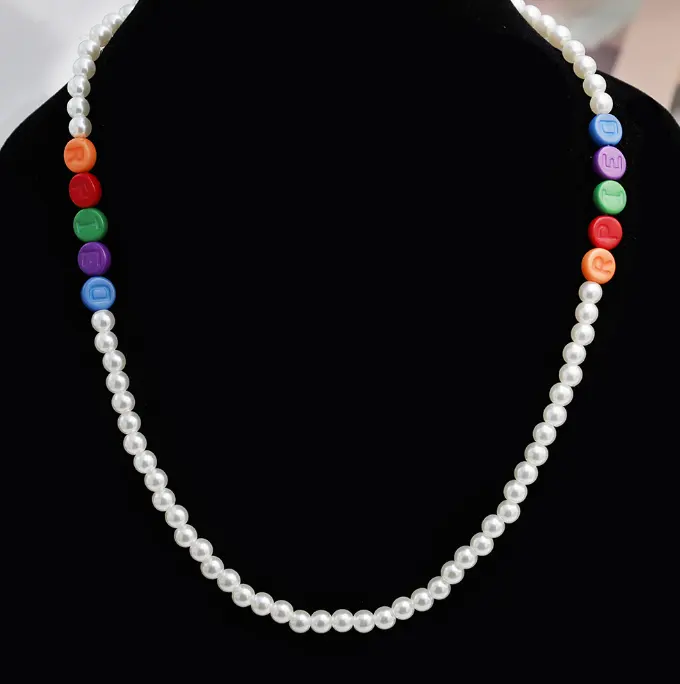 Joyería transfronteriza estilo coreano Ins collar hecho a mano de Color para mujer Cadena de clavícula empalmada collar de perlas de imitación