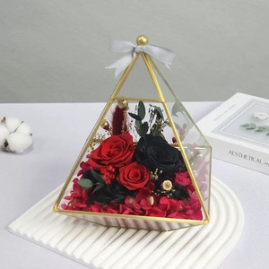 Arbre à souhaits en verre irrégulier pour bébé fille nouveau-né, rouge et bleu, fleur éternelle, design Art Déco écologique, 16x14x25cm, salon - Product Image 3