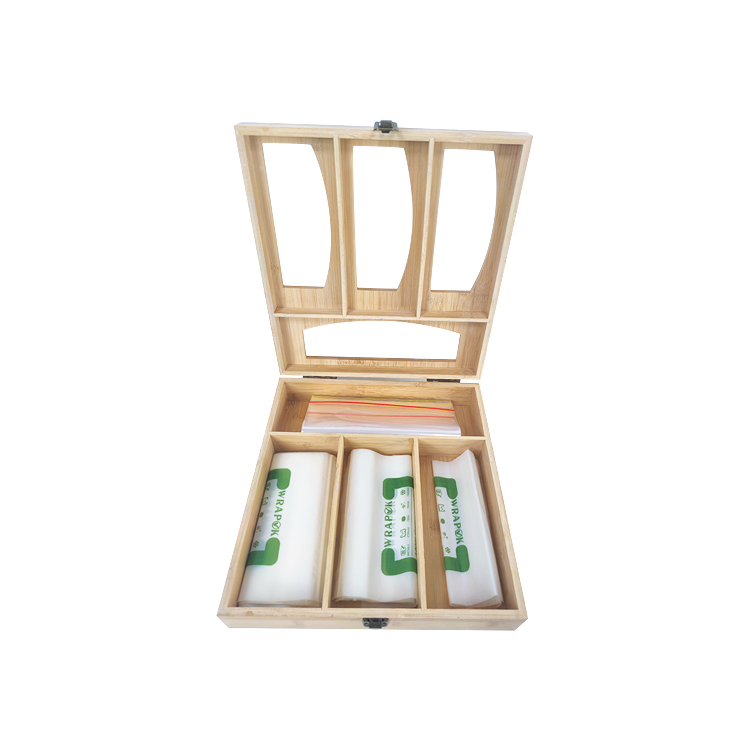 Kitchen Drawer Baggie Holder Organizer , Food Storage Bag Dispenser Bamboo Ziplock Bag Storage Organizer with Lid