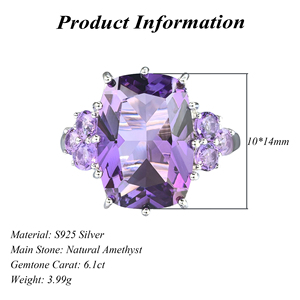 Anello Artigianale in Argento Sterling 925 con Ametista Taglio Cuscino e Gemma Viola Scintillante per Occasioni Nuziali - Product Image 2