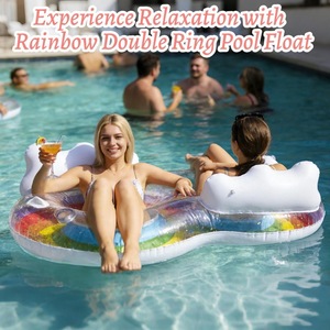 Hongcheng Rainbow Double Inflatable Float Chair 140x90cm With Backrest For Adults Pool Lounge - Product Image 4