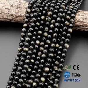 High Quality 4/6/8/10/12mm Natural Round Loose <strong>Black</strong> Stone <strong>Gold</strong> Obsidian Crystal <strong>Beads</strong> for Jewelry Bracelet Making - Product Image 1