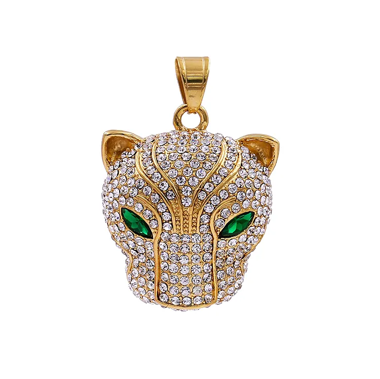 Hotest Hiphop Fashion Stainless Steel Jewelry African Green Eye Leopard Head Pendant Small Gold Pendant Custom For Men Women