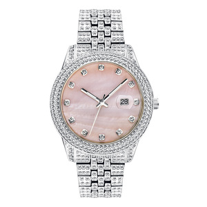 Luxury Luminous <b>Date</b> Quartz Full Diamond Watches Men Hip Hop Bling Gold Pink Iced Out Watch - Product Image 1