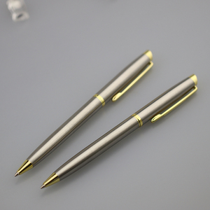 Luxury Stainless Steel Metal Body Gold Trim Engraved logo Twist Ballpoint <strong>Pen</strong> with Gift <strong>Box</strong> <strong>Pen</strong> Set Stationery Gift - Product Image 4