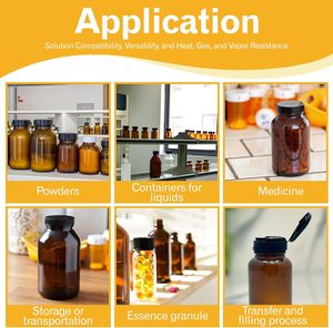 Vente en gros de bouteilles en verre ambré à large ouverture de différentes tailles avec couvercle en <span class=keywords><strong>plastique</strong></span> noir - Product Image 6