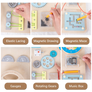 Tableau <span class=keywords><strong>d</strong></span>'activités en bois avec volant, tableau de bord, engrenages et horloge rotative pour <span class=keywords><strong>d</strong></span>évelopper la motricité fine, jeu <span class=keywords><strong>d</strong></span>'imitation pour enfants, CE CPC, vente en gros, OEM, personnalisé - Product Image 5
