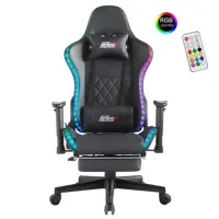 Silla de carreras ajustable para gaming, reposabrazos cómodo de lujo, color negro, RGB, silla de gamer con reposapiés
