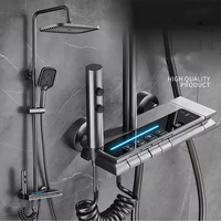 Système de douche mural numérique en cascade en laiton chromé blanc piano, multifonctionnel, intelligent, massage, pluie douce