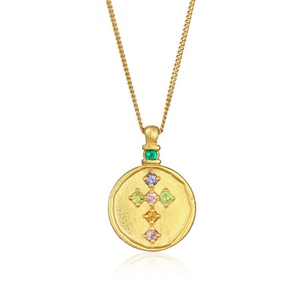 Wholesale Stainless Steel rainbow Zircon <b>Cross</b> Round Pendant Necklace - Product Image 3