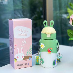 500Ml断熱ウォーターボトル3Dステッカーショルダーストラップ漫画かわいい漏れ防止二重壁ドリンクマグポータブル - Product Image 5