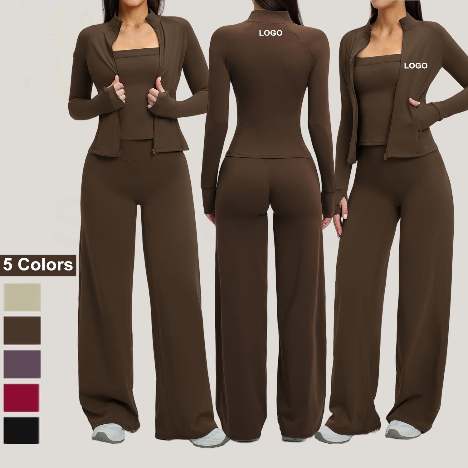 Newest 3-Piece Plus Size Yoga Sets Nude Feel Quick Dry High Waist Leisure Jacket Set Sports Yoga Wear Zip up Gym Fitness Set