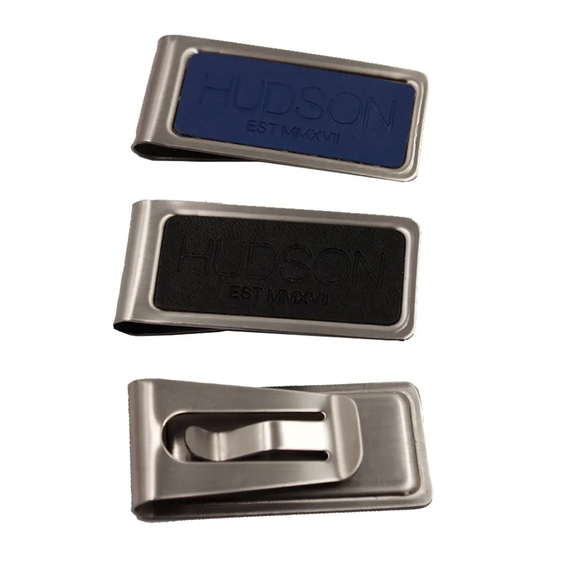 Personalized Leather Embossed Logo Stainless Steel Money Clip For Men Gift