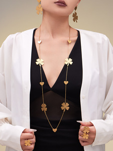 สร้อยคอยาวสเวตเตอร์ชุบทอง PVD สแตนเลสทันสมัยสร้อยคอยาวโคลเวอร์ดาวเครื่องประดับกันน้ำของขวัญสำหรับผู้หญิง - Product Image 5