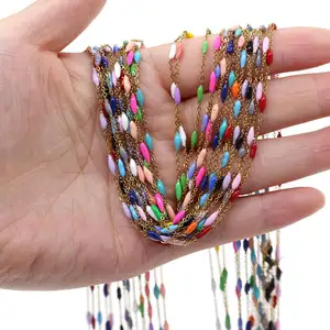 Jewelry Findings Accessories Silver Gold Stainless Steel Chain With Colorful 3*8mm 4*4mm Enamel Oil Beads For DIY Jewelry Making