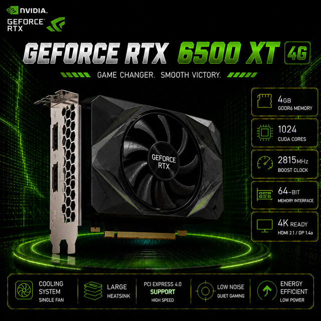Used for Radeon RX 6500XT 4GB GDDR6 256-Bit Dual-Fan OC Low-Power 1080P Gaming Desktop GPU with DP/ Outputs PCIe 3.0 X16