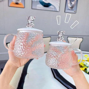 Taza de Vidrio con Diseño de Osito, Taza de Café de Vidrio para el Hogar y la Oficina con Tapa y Cuchara, Venta al por Mayor - Product Image 4