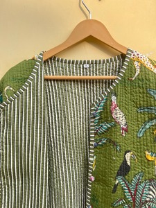 Cotton Women's <b>Quilted</b> <b>Jacket</b> Block Printed Boho Style Handmade Breathable Woven Stripe <b>Jacket</b> Bulk Product - Product Image 4