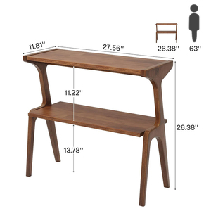 Modern Rubber Wood 2-Tier <strong>Side</strong> <strong>Table</strong> <strong>Narrow</strong> End <strong>Table</strong> Sofa <strong>Side</strong> <strong>Table</strong> for Living Room &amp; Bedroom Nightstand with Storage Shelf - Product Image 3