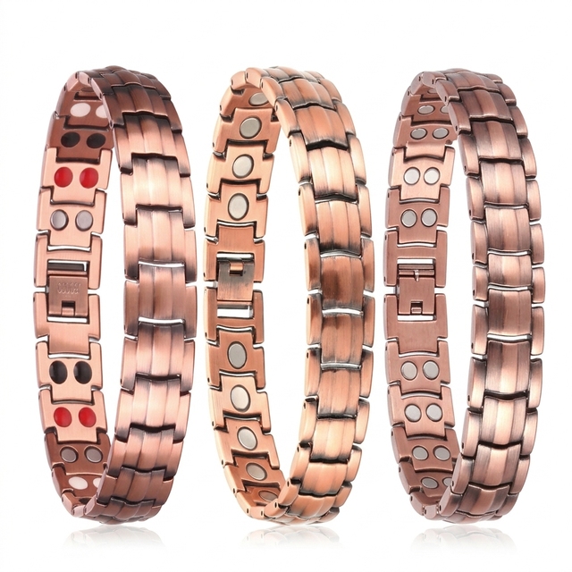 Men's 99.9% Pure Copper Magnetic Bracelet, Full Multi-Element Magnet Array for Arthritis Pain Relief
