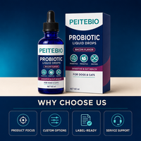 Gouttes liquides probiotiques PEITEBIO pour chiens et chats avec probiotiques, prébiotiques et enzymes, saveur bacon, soutien digestif, 60 ml