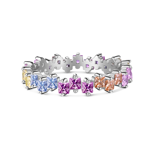 Dylam Fine Jewelry Colorful Delicate Cz  Cubic Zirconia Ring Eternity S925 Silver Square Rings for Women Engagement Wedding Band