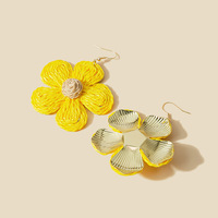 Pendientes de gancho de rafia hechos a mano estilo coreano con flor exagerada, diseño floral de bloques de color dulce, joyería de moda de nicho