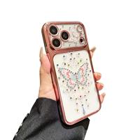 Coque de téléphone antichoc en gel de silicone souple avec cadre coloré plaqué, motif papillon et diamant, pour Honor 600 PRO/X8/X50i