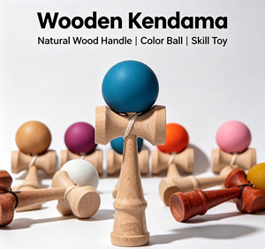 Jeu de Kendama en bois avec finition personnalisée, peinture caoutchouc rouge et noir, pour enfants - Product Image 2