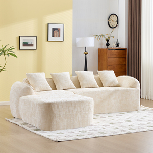 Beige Chenille Three Seat L-Shaped Reclining Sofa with High-Elastic <b>Sponge</b> Comfort for Modern Living Rooms and Malls - Product Image 2