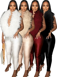 <span class=keywords><strong>Tuta</strong></span> Intera Sexy da <span class=keywords><strong>Donna</strong></span> per l'Autunno, Vita Alta, Schiena Scoperta, Scollo a V Profondo, Top <span class=keywords><strong>in</strong></span> Ecopelliccia, Jumpsuit Lungo <span class=keywords><strong>in</strong></span> <span class=keywords><strong>Raso</strong></span> - Product Image 1