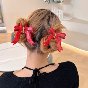 كانيان طراز كوري بسيط وعصري مشبك شعر فراشة اسيتات لطيفة للسيدات نقشة مربعات فراشة فيونكة مخصصة بيع بالجملة - Product Image 5