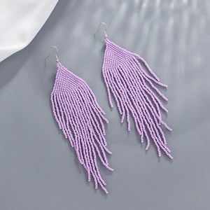Pendientes bohemios largos con cuentas de borla hechos a mano <span class=keywords><strong>grandes</strong></span> pendientes colgantes de araña bohemios con cuentas de semillas pendientes colgantes para mujer - Product Image 5