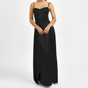 Abiti Eleganti <span class=keywords><strong>da</strong></span> <span class=keywords><strong>Sera</strong></span> per Donna, Vestito <span class=keywords><strong>Lungo</strong></span> in <span class=keywords><strong>Raso</strong></span> con Spalline Sottili e Collo Halter, Moda Chic Senza Maniche - Product Image 2