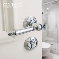 Poignée de porte Santaya en alliage de zinc chromé argenté, ensemble de serrure de porte intérieure traditionnelle pour chambre à coucher, silencieuse et facile à installer