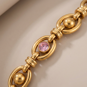 <span class=keywords><strong>Bracelet</strong></span> lourd en acier inoxydable 7,7 g avec zircon rose |   Chaîne épaisse plaquée or 18 carats, étanche, vente en gros de bijoux - Product Image 4