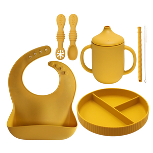 Hot ODM Anti-slip aspiration bébé alimentation fournitures bébé ventouse plaque sippy tasse bavoir cuillère silicone bébé alimentation ensemble - Product Image 1