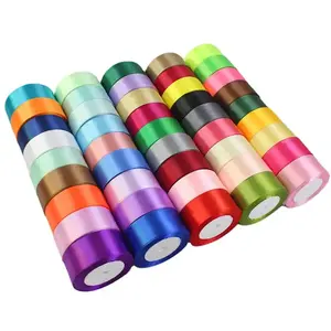 Wholesale Custom Polyester Single Double Sided Face 100% Polyester Rpet Plain Satin Ribbon Roll Ribbons For Gift Wrap