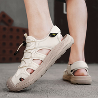 Sandales en cuir à bout fermé pour hommes, légères, confortables, rétro, décontractées, chaussures de plage, grande taille 38 48