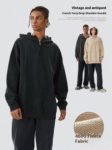 Sweat à capuche 100 % coton TL460, pull en molleton 460G pour l'automne et l'hiver avec bordure décorative zippée, coupe ample et motif uni - Product Image 6