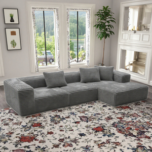 Sofá <span class=keywords><strong>Modular</strong></span> Seccional Súper Profundo <span class=keywords><strong>en</strong></span> Forma de <span class=keywords><strong>L</strong></span> de Pana de Felpa con Embalaje al Vacío para Sala de Estar y Apartamento - Product Image 3