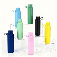Bouteille Thermique en Acier Inoxydable 304 avec Poignée et Base en Silicone, Peinture en Caoutchouc Noir Souple, Anti-Fuite, Bouteille d'Eau pour Voyage