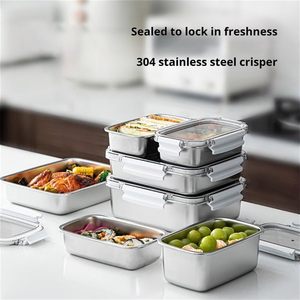 Leak Proof Stainless Steel 304 Thermal Vacuum Vegetable Fridge Fresh Storage <b>Container</b> <b>Box</b> with Buckles - Product Image 2