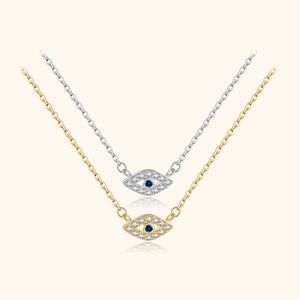 FUAMAY 925 Argent Bleu Evil Stone Eye Charm Collier Chaîne À Maillons Réglable avec Perle pour Cadeau - Product Image 1