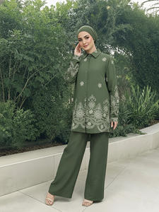 Ensemble de 2 pièces de luxe en gros, chemisier, pantalon long, robe musulmane pour femmes, robe modeste de Dubaï, abaya brodée, vêtements islamiques, ensemble de cordon - Product Image 5