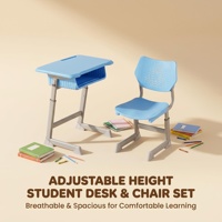 Ensemble Chaise et Bureau Scolaire Ergonomique en Métal à Hauteur Réglable, Dossier Creux Respirant, Grand Tiroir de Rangement, Écologique et Durable