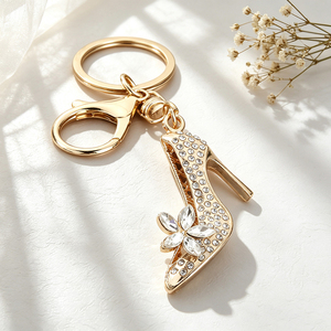 Multi-Color Rhinestone High Heel Keychain Elegant Flower Inlaid Shoe <b>Key</b> Ring for Ladies Bag Decoration - Product Image 4