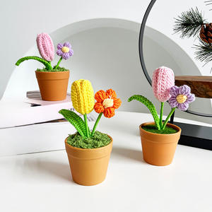 El yapımı Mini tığ gül saksı bitkileri toptan el dokuma çiçekler araba masa ev dekorasyon için dantel özellikleri ile - Product Image 3