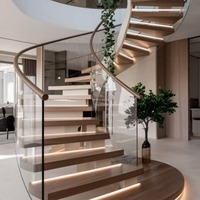 Escalier courbé double Anewson Premium en bois blanc, élégant escalier courbé avec marches en chêne blanc pour villa de luxe