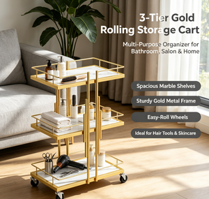 Chariot de rangement roulant moderne <span class=keywords><strong>à</strong></span> 3 niveaux en fer blanc avec 4 roues, étagères <span class=keywords><strong>à</strong></span> motif marbre, chariot professionnel pour salon, salle de bain, spa, maison - Product Image 2